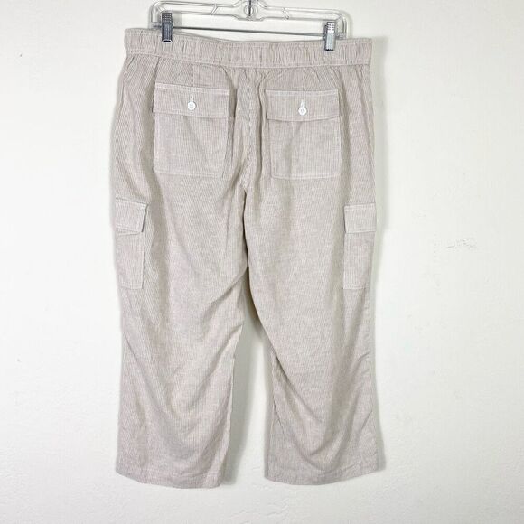 Talbots Tan & White Striped Linen Blend Cropped Ankle Cargo Pants Size 12 - Picture 2 of 5